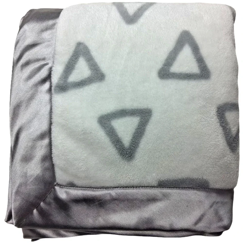 Nordstrom Baby Gray Triangle Satin Trim Blanket Soft‎ Lovey White Plush Silver